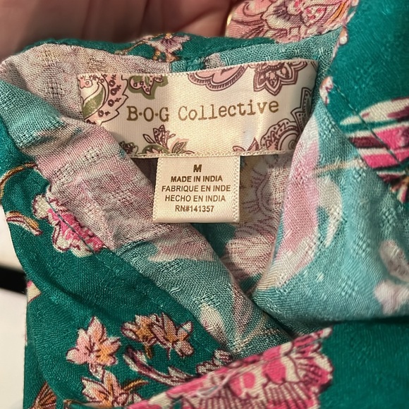 B O G Collective- 2 piece green pink print crop top with wrap skirt. EUC - Picture 6 of 9